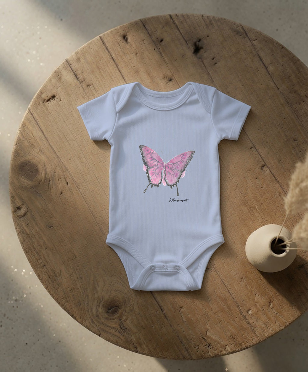 Baby Essential Bodysuit | Pink Butterfly Design